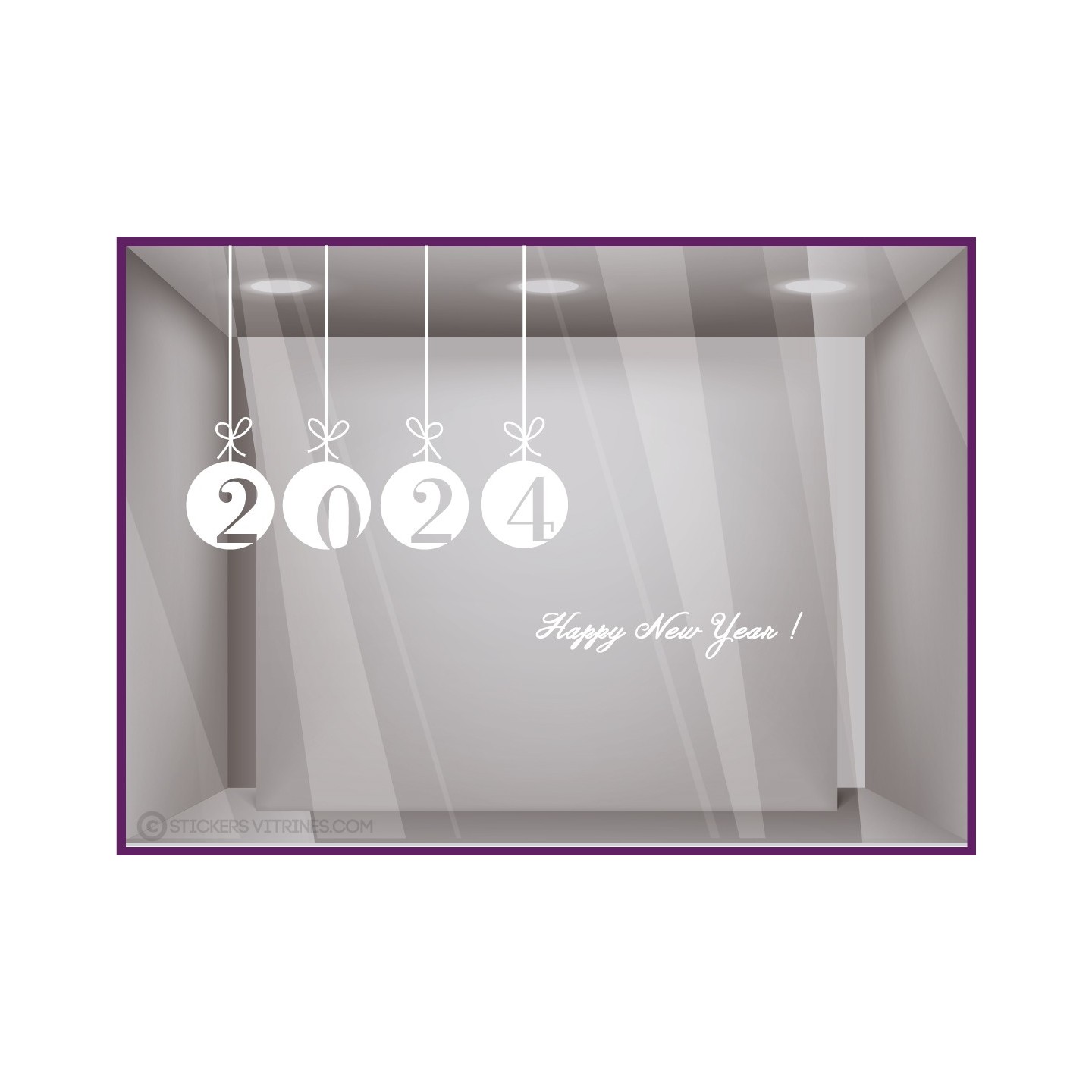 Kit de Stickers Happy New Year VITROPHANIES DEVANTURE MAGASIN calicot boule noel commerce mode boulangerie