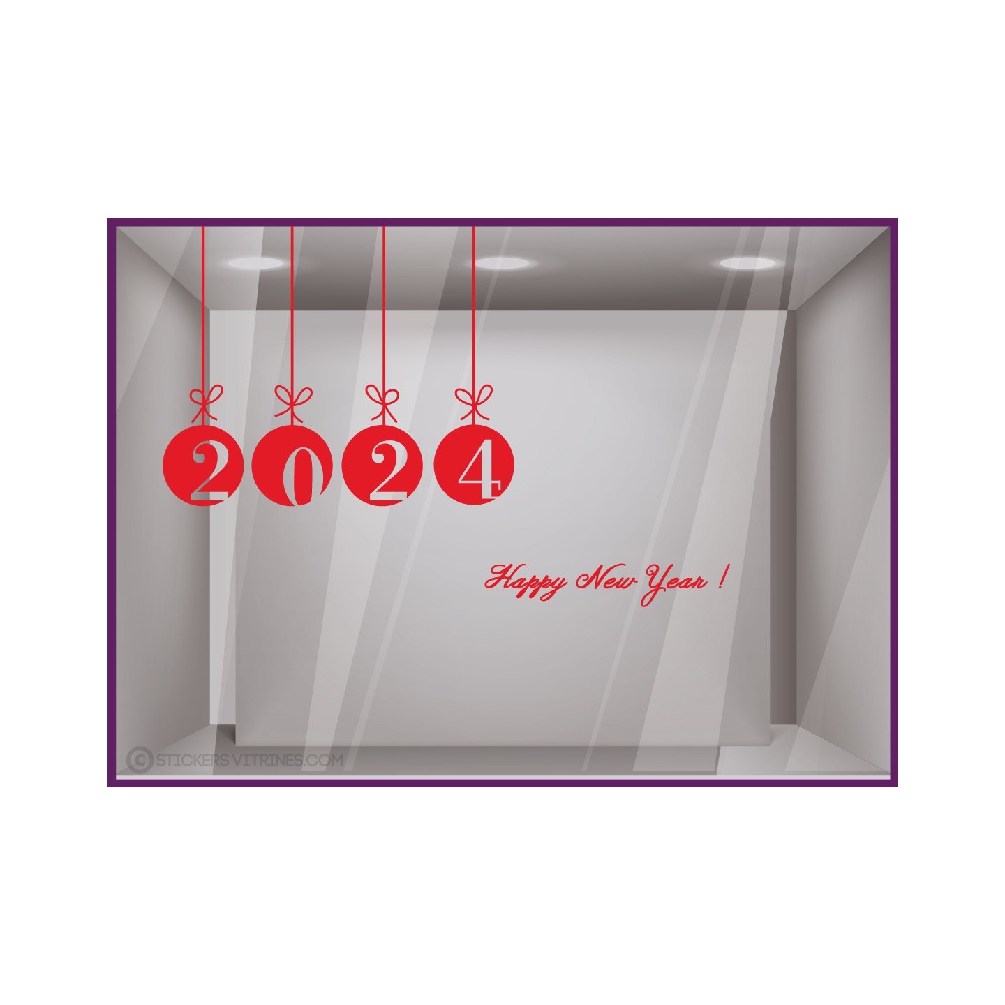 Kit de Stickers Happy New Year VITROPHANIES DEVANTURE MAGASIN calicot boule noel commerce mode boulangerie