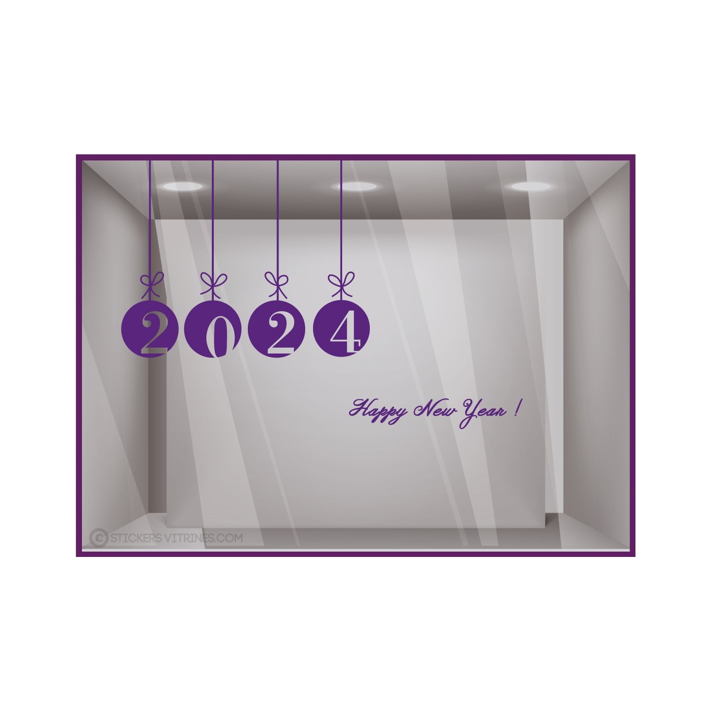 Kit de Stickers Happy New Year VITROPHANIES DEVANTURE MAGASIN calicot boule noel commerce mode boulangerie