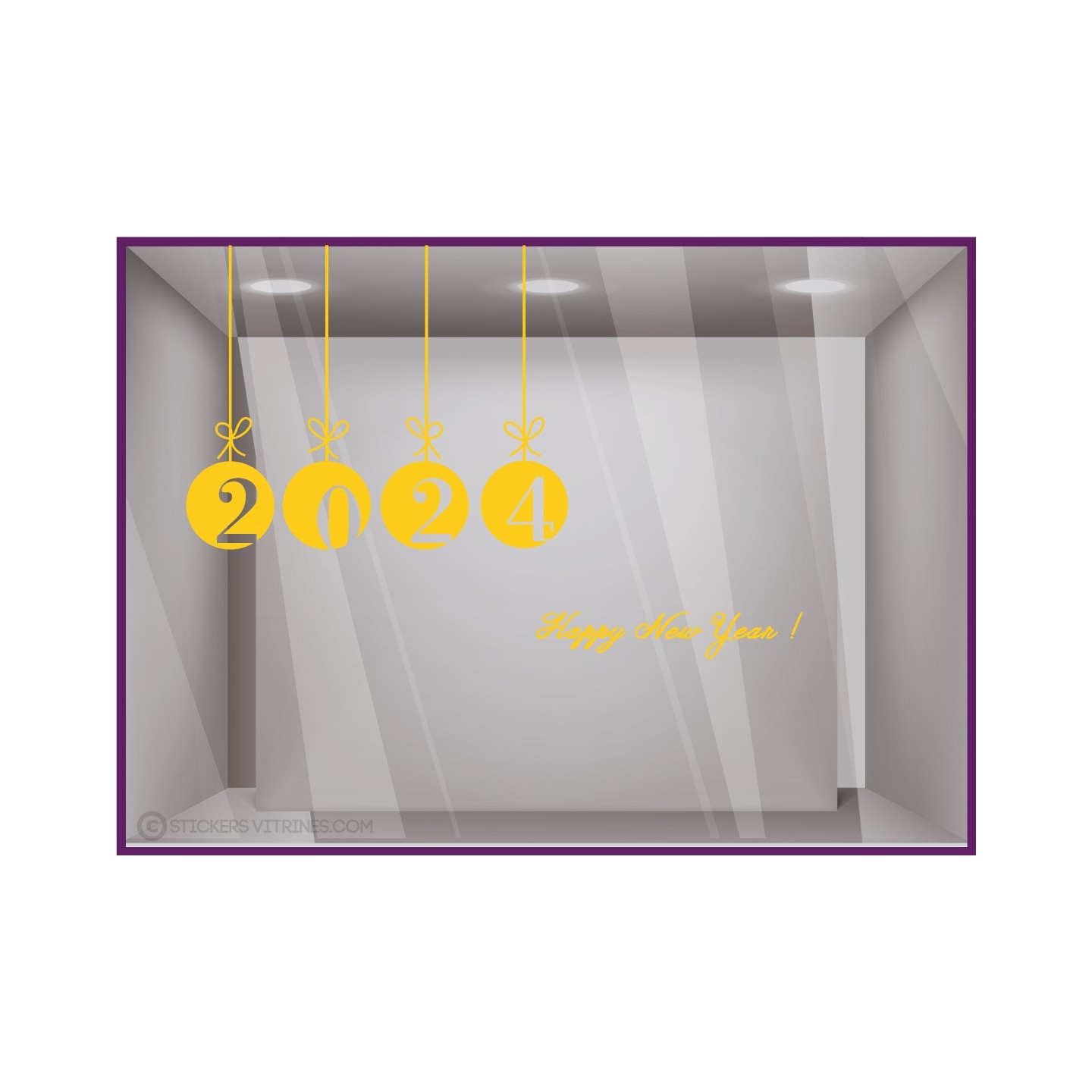 Kit de Stickers Happy New Year VITROPHANIES DEVANTURE MAGASIN calicot boule noel commerce mode boulangerie
