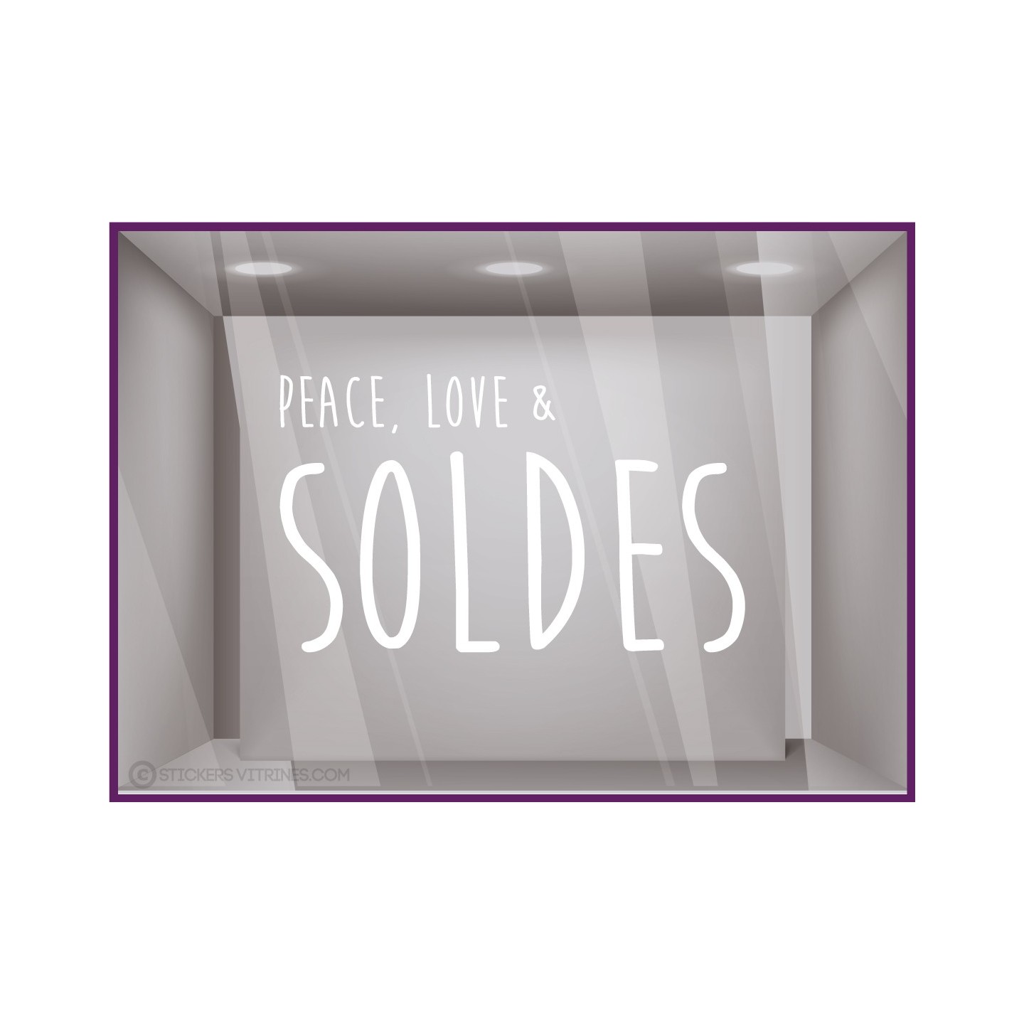 STICKER SOLDES PEACE LOVE  VITROPHANIE BOUTIQUE MAGASIN COMMERCE ADHESIF