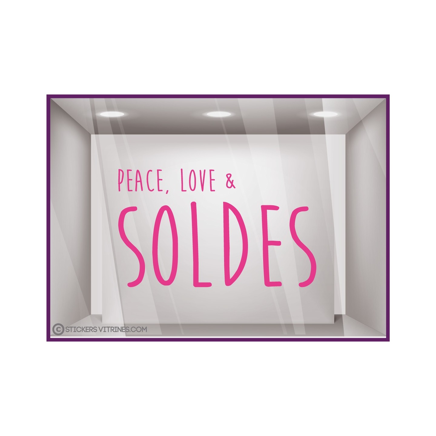 STICKER SOLDES PEACE LOVE  VITROPHANIE BOUTIQUE MAGASIN COMMERCE ADHESIF