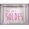 STICKER SOLDES PEACE LOVE  VITROPHANIE BOUTIQUE MAGASIN COMMERCE ADHESIF