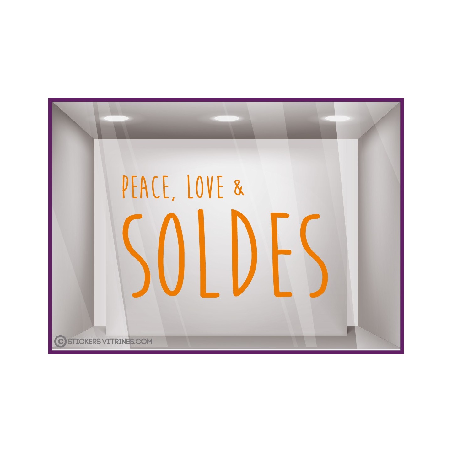 STICKER SOLDES PEACE LOVE  VITROPHANIE BOUTIQUE MAGASIN COMMERCE ADHESIF