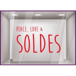 STICKER SOLDES PEACE LOVE  VITROPHANIE BOUTIQUE MAGASIN COMMERCE ADHESIF