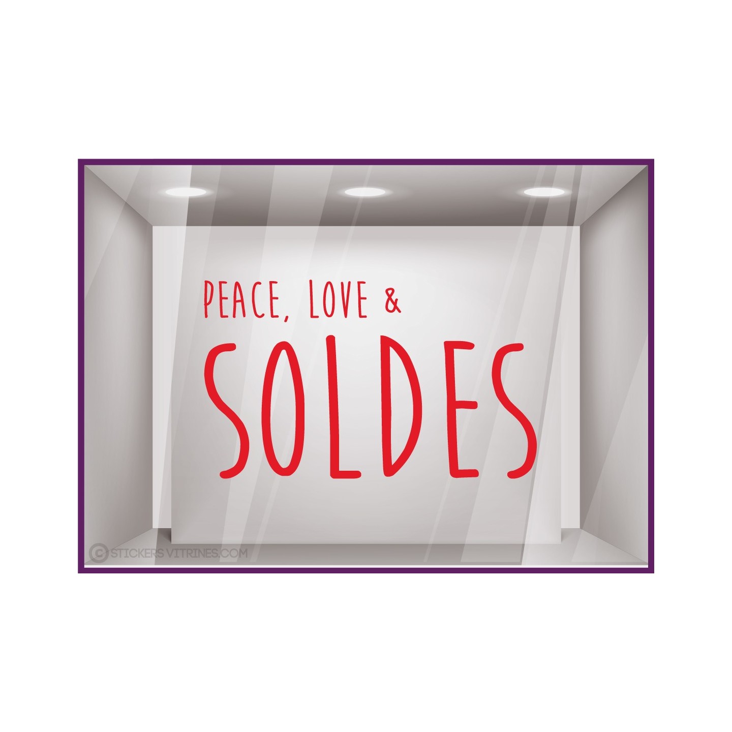 STICKER SOLDES PEACE LOVE  VITROPHANIE BOUTIQUE MAGASIN COMMERCE ADHESIF
