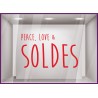 STICKER SOLDES PEACE LOVE  VITROPHANIE BOUTIQUE MAGASIN COMMERCE ADHESIF
