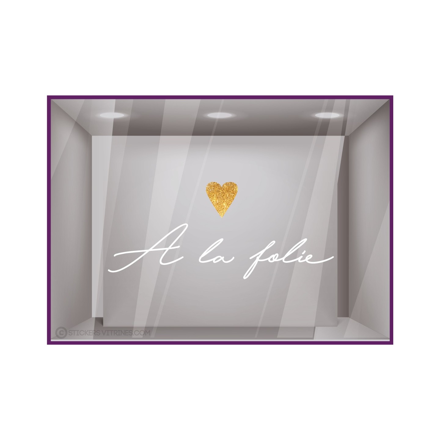 STICKER A LA FOLIE COEUR SAINT VALENTIN VITROPHANIE BOUTIQUE COMMERCE BIJOUTERIE JE T AIME