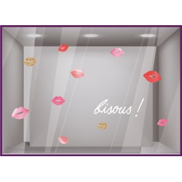 KIT DE STICKERS BISOUS BOUCHES AQUARELLE SAINT VALENTIN VITROPHANIE BOUTIQUE bijouterie fleuriste lingerie