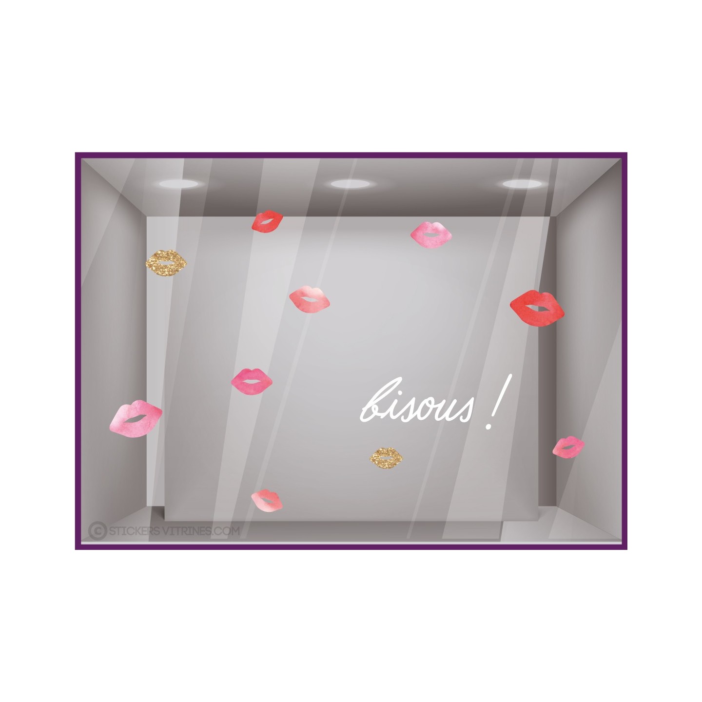 KIT DE STICKERS BISOUS BOUCHES AQUARELLE SAINT VALENTIN VITROPHANIE BOUTIQUE bijouterie fleuriste lingerie