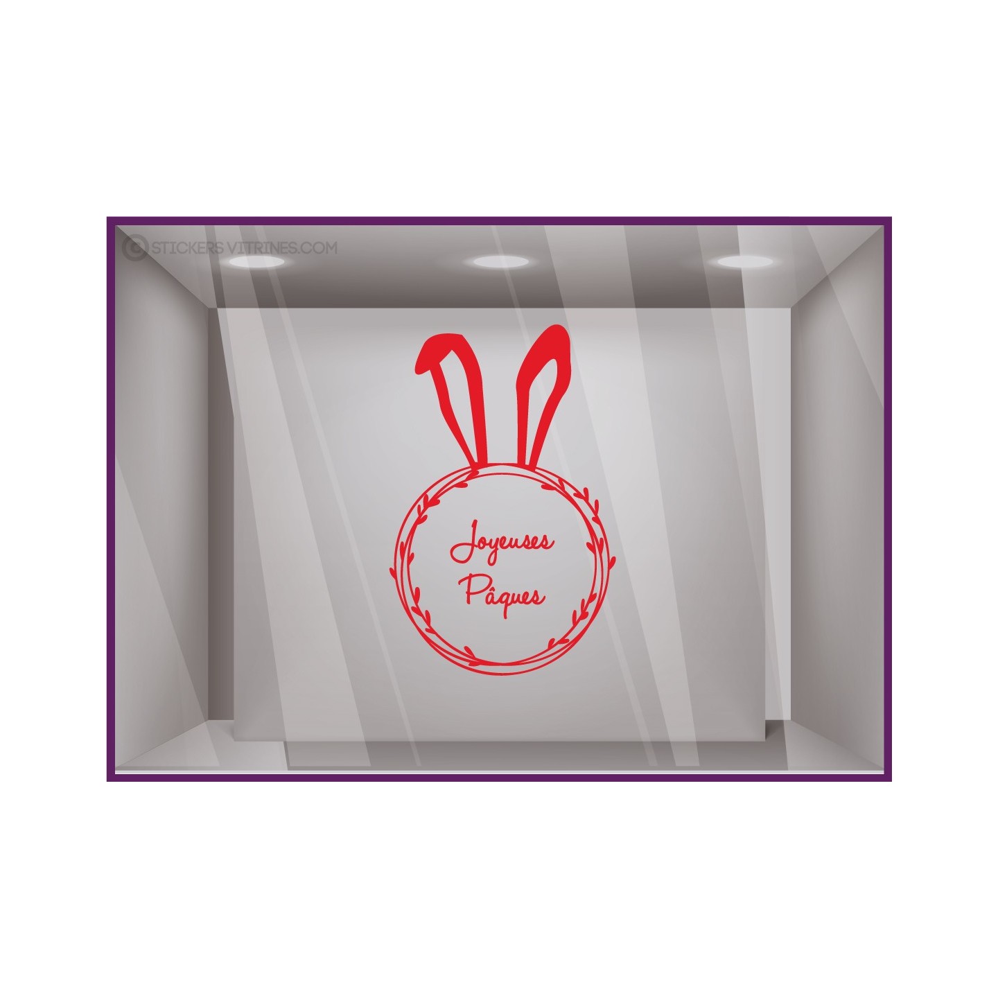 Sticker Couronne Joyeuses Pâques Lapin pour devanture de boulangerie