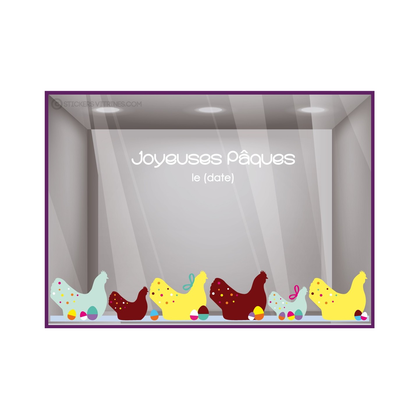 KIT FRISE STICKER COCOTTES PAQUES COMMERCE VITROPHANIE ADHESIF FETE BOULANGERIE PATISSERIE CHOCOLATIER