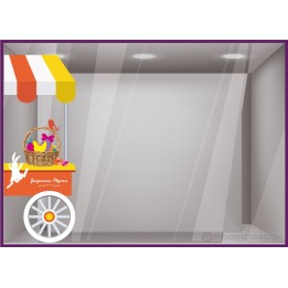 STICKER CHARIOT DE PAQUES LAPIN CHOCOLAT VITROPHANIE BOUTIQUE ADHESIF VITRINES
