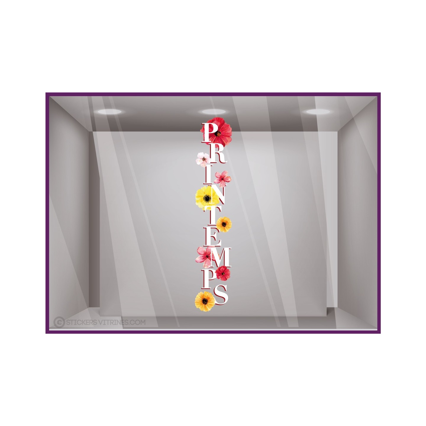 STICKER LETTRAGE PRINTEMPS FLEURS VITROPHANIE BOUTIQUE VITRINE COMMERCE