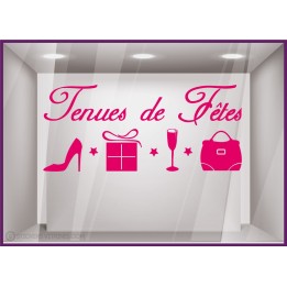 Sticker Tenues de Fêtes modèle Femme calicot vitrophanie mode adhésif vitrine noël hiver 