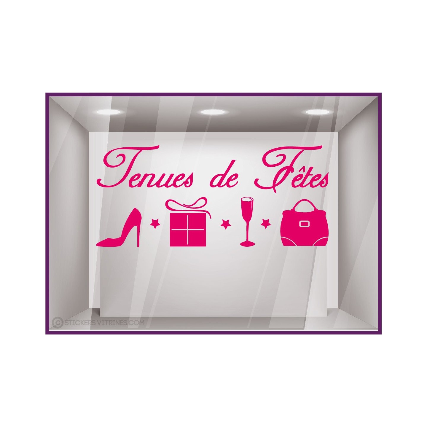 Sticker Tenues de Fêtes modèle Femme calicot vitrophanie mode adhésif vitrine noël hiver 