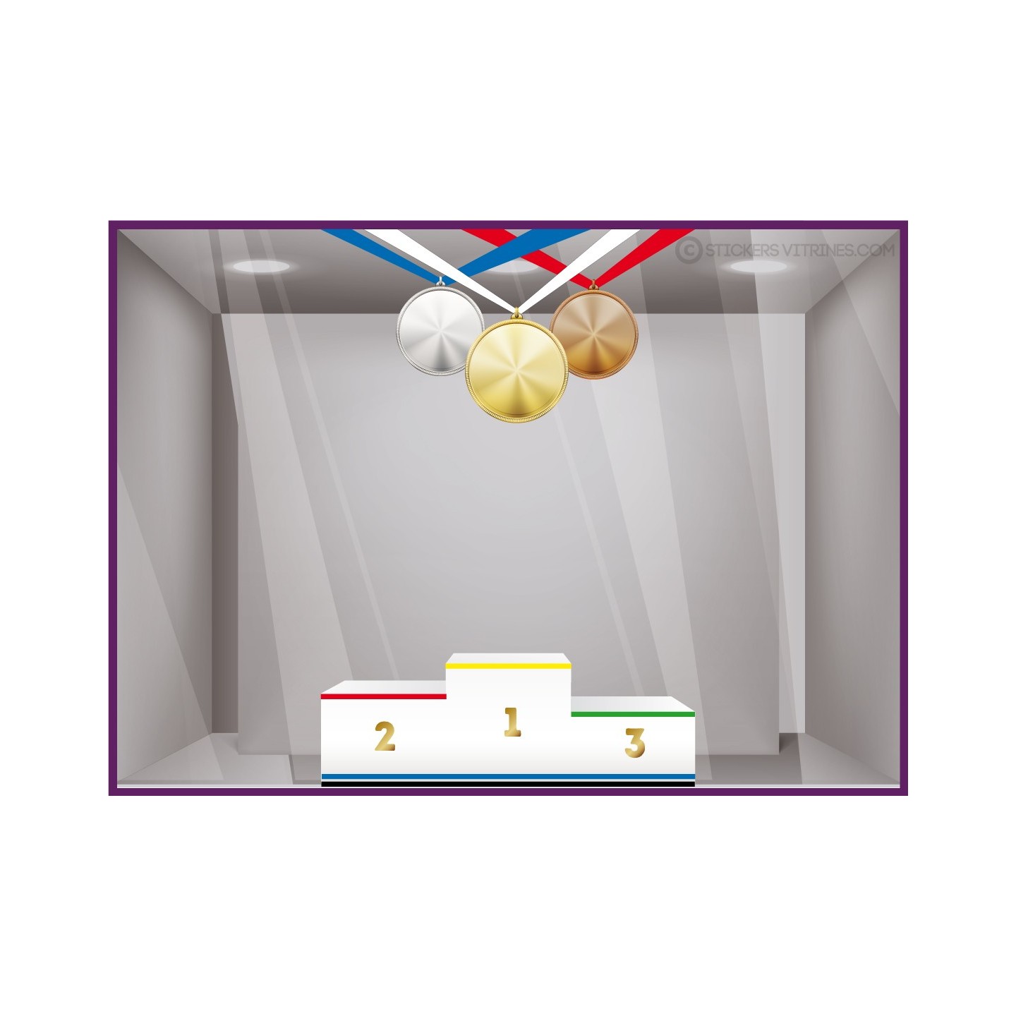 KIT DE STICKERS MEDAILLES PODIUM JEUX OLYMPIQUES BOUTIQUE COMMERCE VITROPHANIE ADHESIF