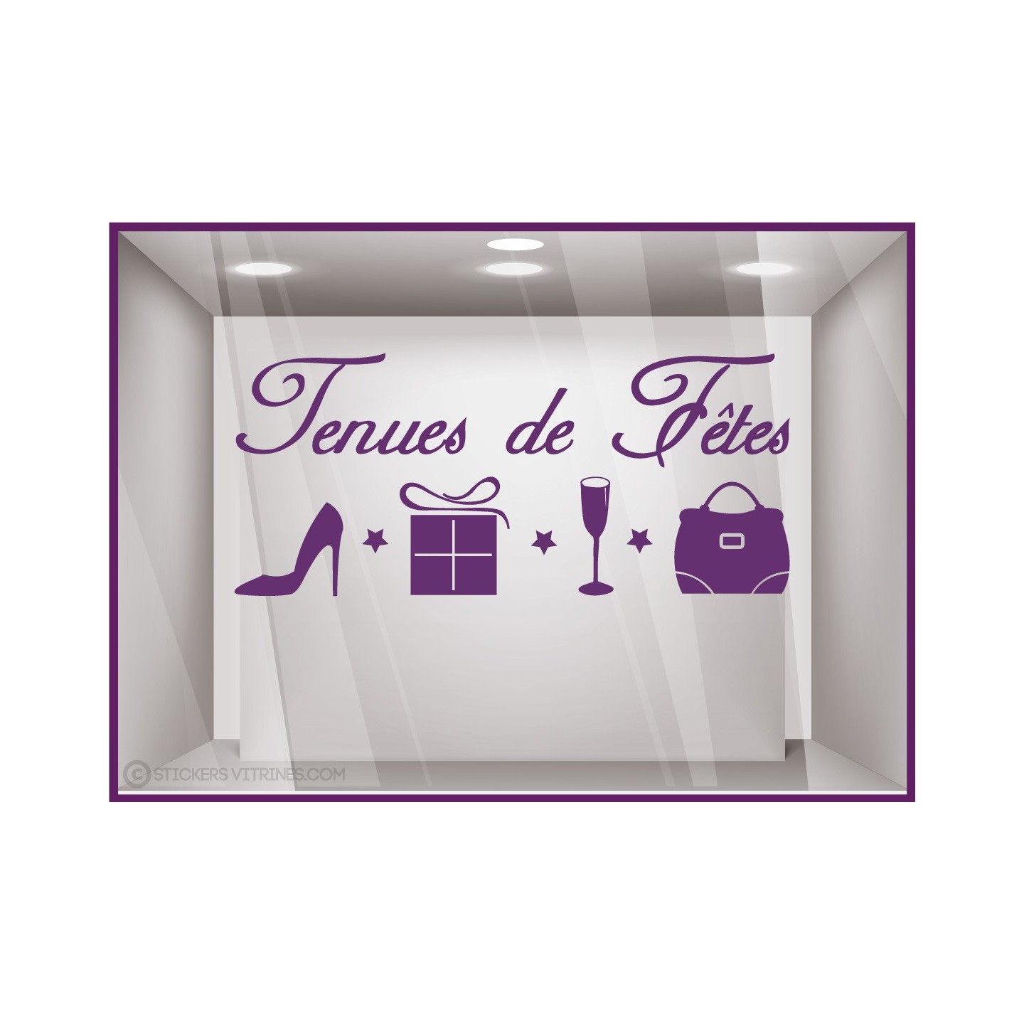 Sticker Tenues de Fêtes modèle Femme calicot vitrophanie mode adhésif vitrine noël hiver 