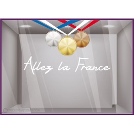 Vitrophanie-Vitrine-Sticker-medaille sportif-Devanture-Magasin-Allez la France-Autocollant-Lettrage adhesif-JEUX OLYMPIQUES
