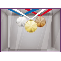 STICKER VITROPHANIE MEDAILLES OR ARGENT BRONZE VITROPHANIE MAGASIN DECORATION JEUX OLYMPIQUES COUPE DU MONDE BLEU BLANC ROUGE