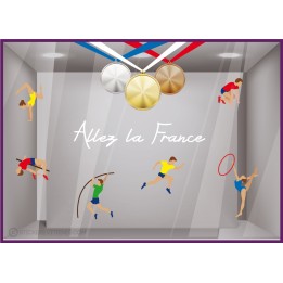 Autocollant Publicitaire-Jeux Olympiques-Vitrophanie-Anneaux-Magasin-Lettrage adhesif-Sport-athlete-allez la france-sticker