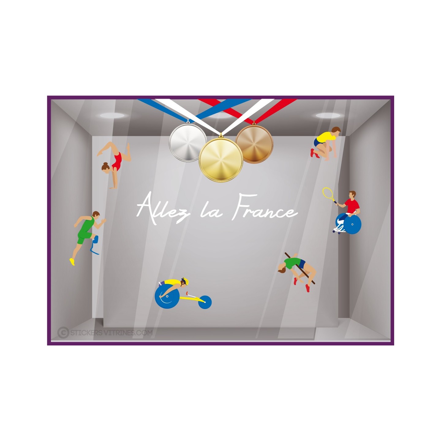 KIT STICKERS JEUX OLYMPIQUES HANDISPORT SPORT EVENEMENT BOUTIQUES COMMERCES PARALYMPIQUES ATHLETES DECORATION MAGASIN