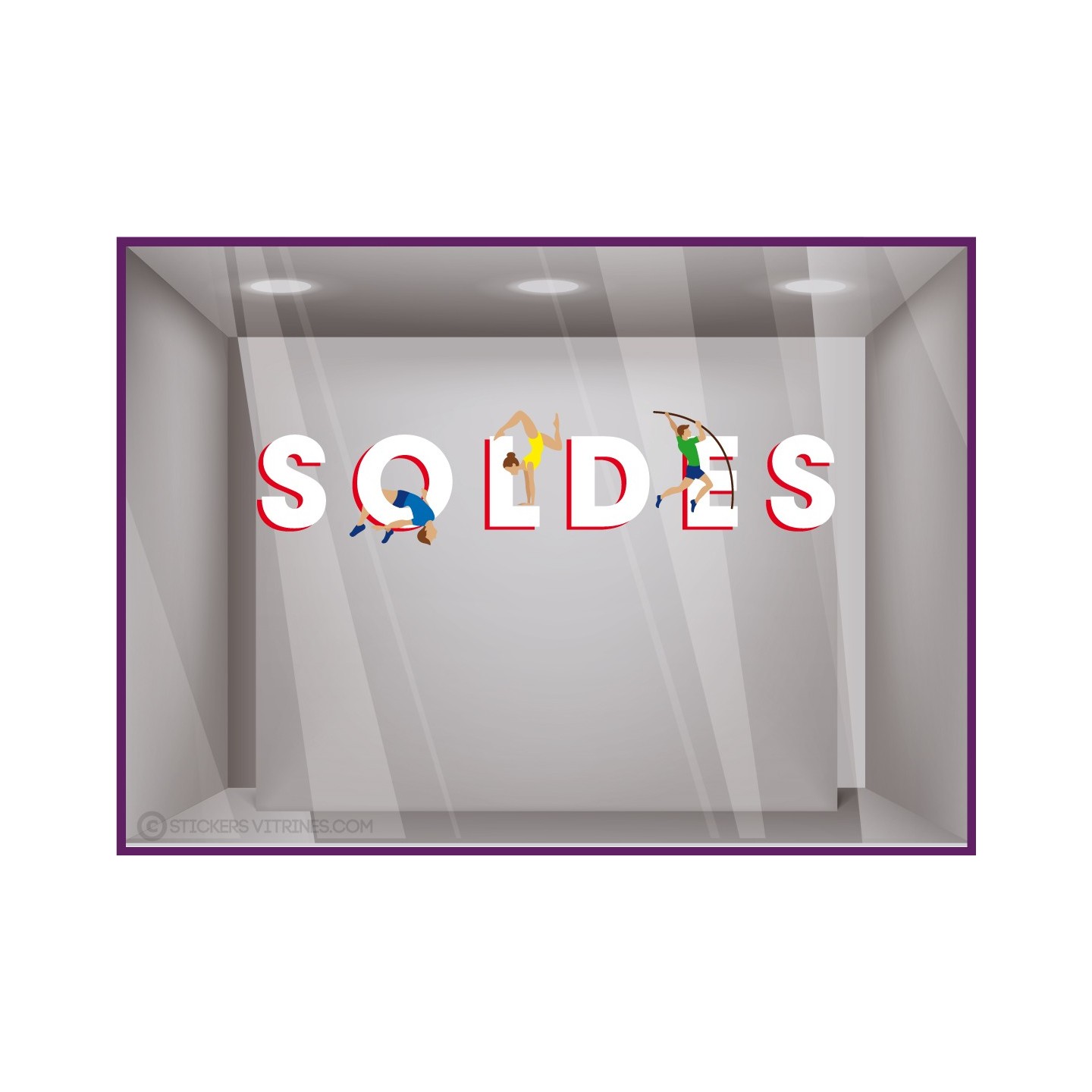 STICKER SOLDES ATHLETES VITROPHANIE MAGASIN FOURNISSEUR JEUX OLYMPIQUES CALICOT
