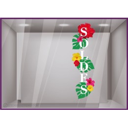 STICKER SOLDES VERTICAL FLEURS EXOTIQUE VITROPHANIE MAGASIN BOUTIQUE FOURNISSEUR FABRICANT IMPRIMEUR VITRINE