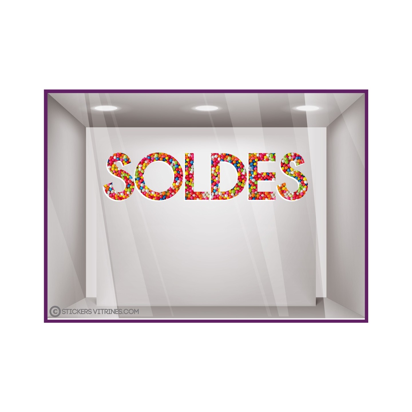 STICKER SOLDES BONBONS VITROPHANIE DESTOCKAGE BRADERIE VITRINE MAGASIN BOUTIQUE FOURNISSEUR IMPRIMEUR LETTRAGE
