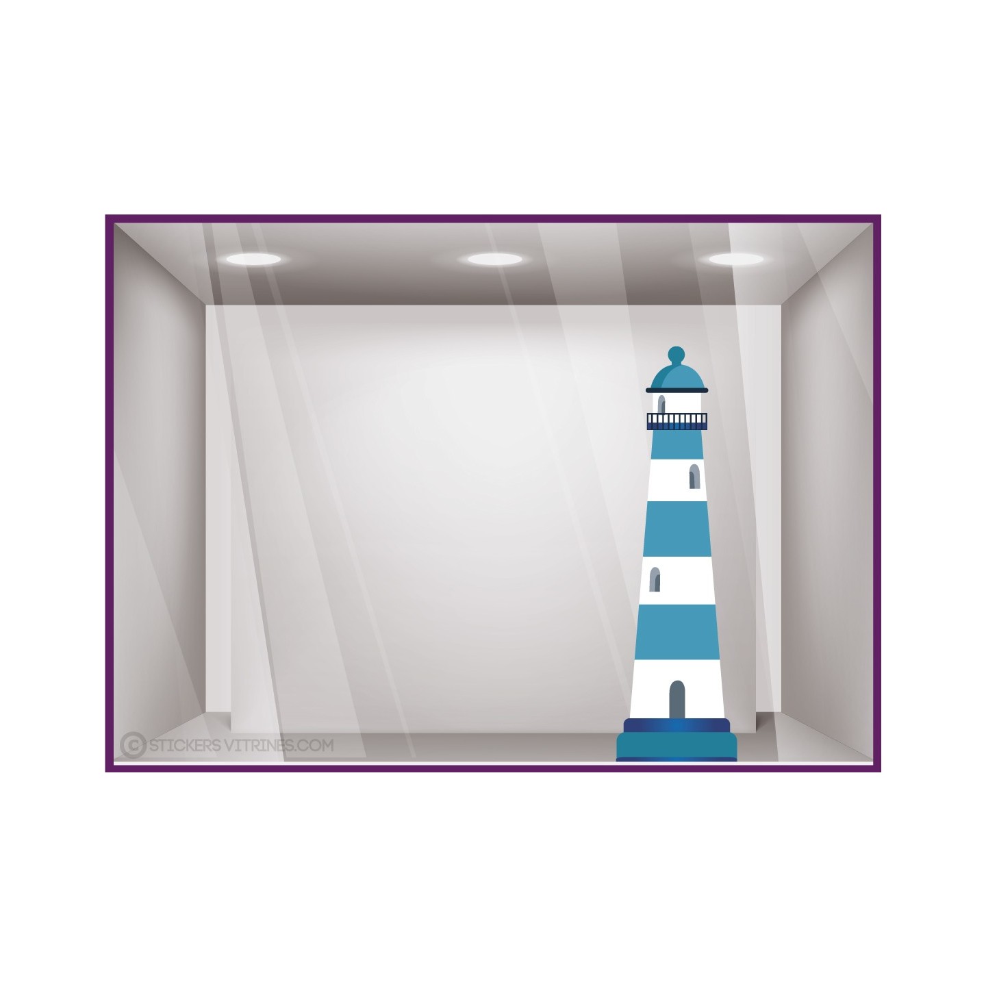 STICKER PHARE BLEU MER DECORATION VITRINE MAGASIN FABRICANT FOURNISSERU VITROPHANIE