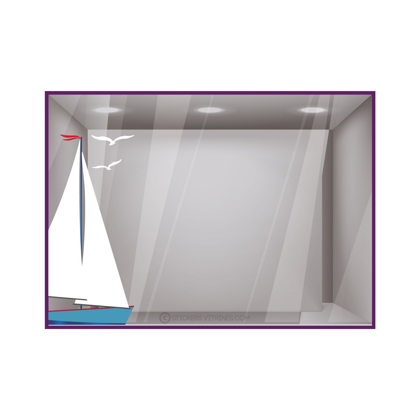 sticker voilier mouettes vitrophanie magasin fournisseur décoration mer bateau