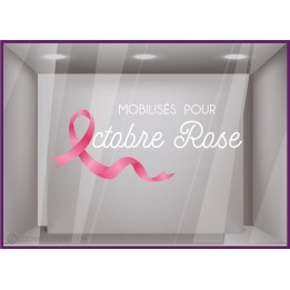 STICKER MOBILISES POUR OCTOBRE ROSE RUBAN VITRINE MAGASIN PHARMACIE CANCER DU SEIN