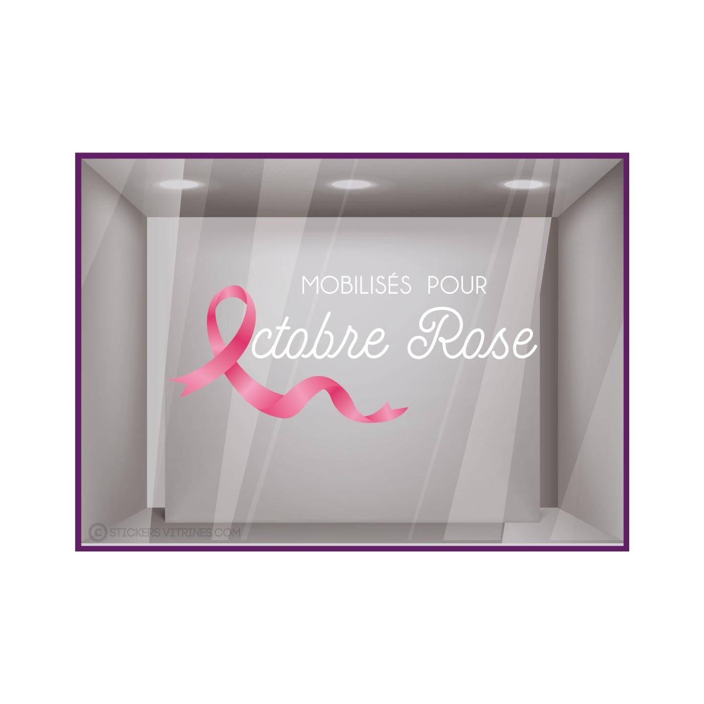 STICKER MOBILISES POUR OCTOBRE ROSE RUBAN VITRINE MAGASIN PHARMACIE CANCER DU SEIN