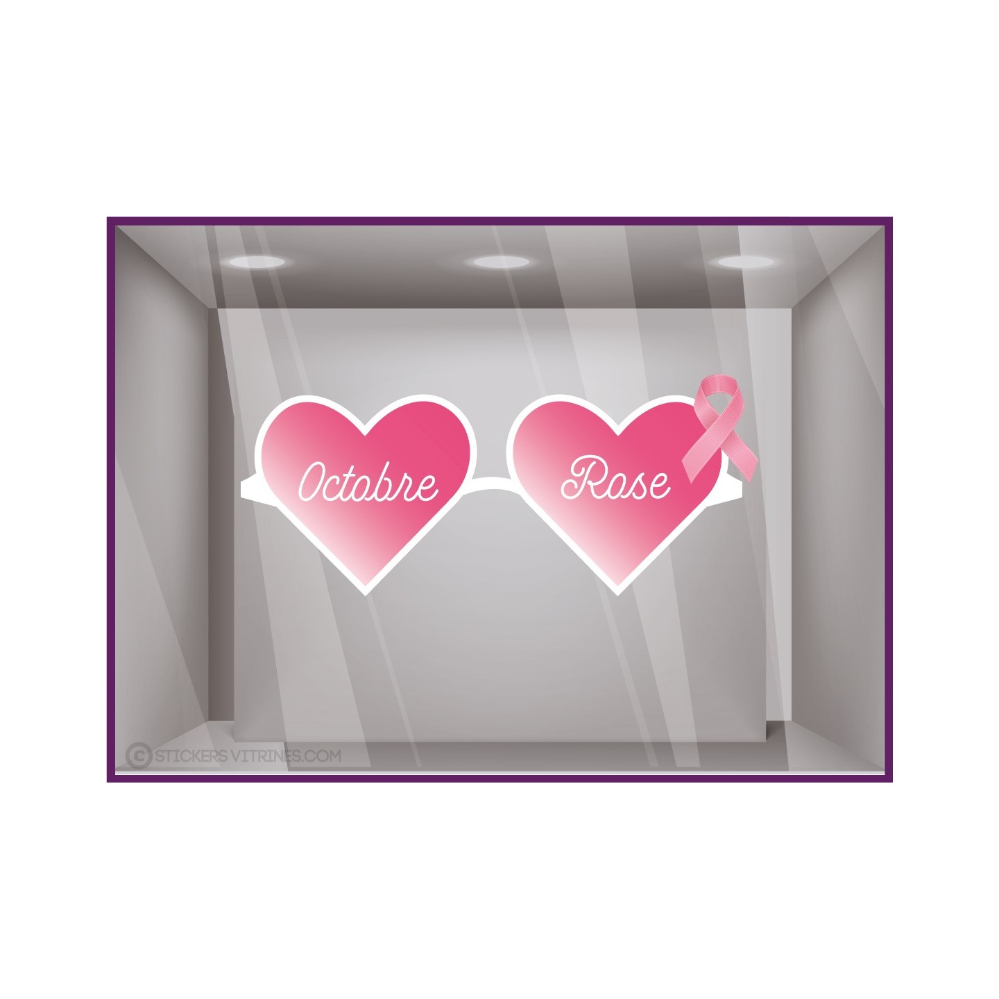 sticker lunettes octobre rose ruban cancer du sein coeur vitrophanie opticien magasin optique decoration