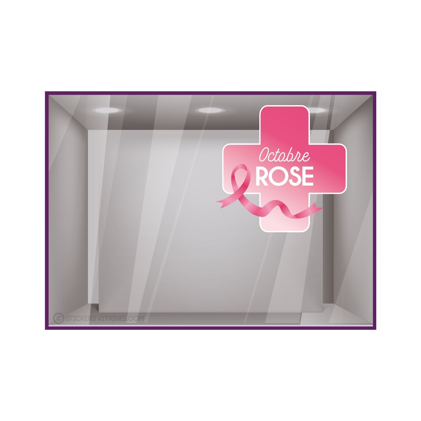 STICKER CROIX DE PHARMACIE OCTOBRE ROSE DEPISTAGE CANCER DU SEIN SANTE CABINET MEDICAL LABORATOIRE
