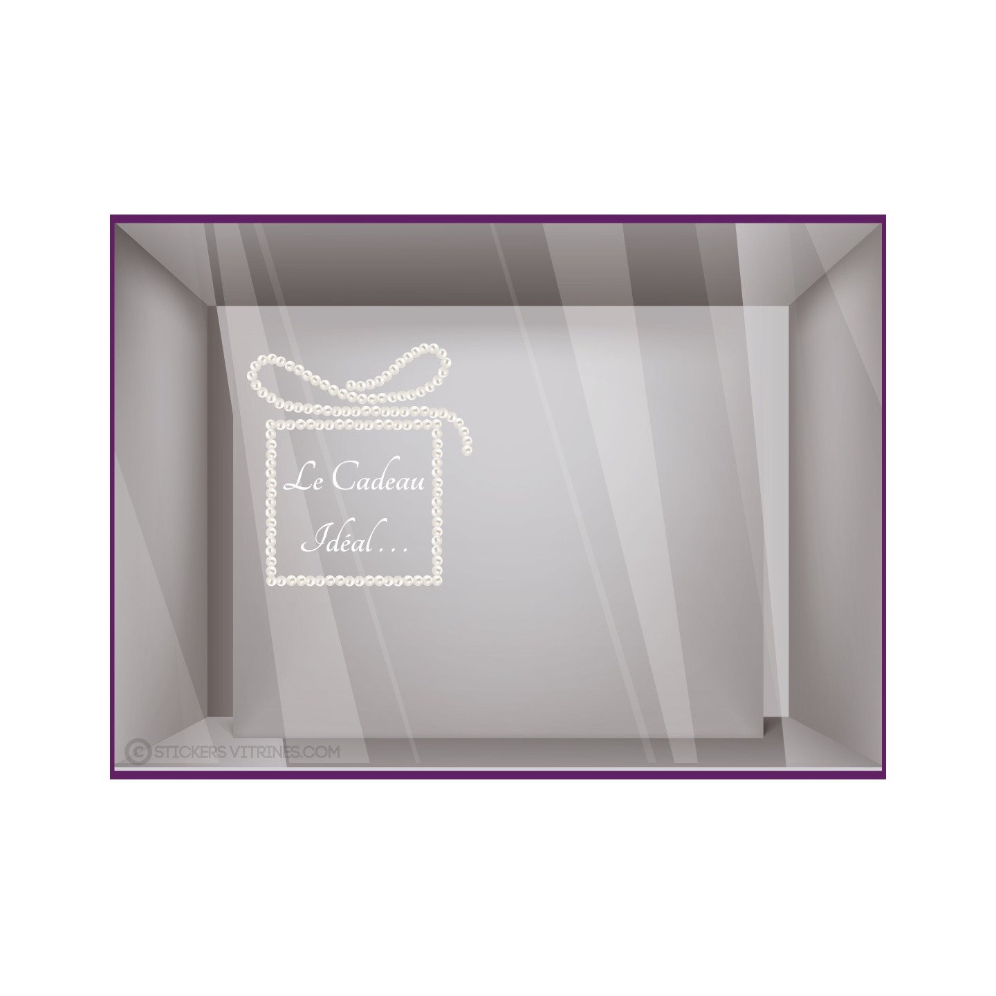Sticker Cadeau Perle vitrine devanture magasin boutique calicot mode bijouterie noel beaute vitrophanie lettrage adhesif vitre