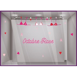 STICKER LINGERIE OCTOBRE ROSE SOUTIEN GORGE COEUR DEPISTANGE CANCER DU SEIN VITRINE MAGASIN BOUTIQUE CABINET MEDICAL PHARMACIE