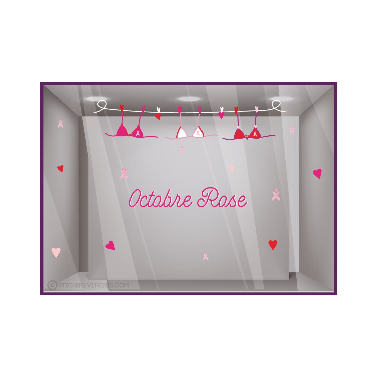 STICKER LINGERIE OCTOBRE ROSE SOUTIEN GORGE COEUR DEPISTANGE CANCER DU SEIN VITRINE MAGASIN BOUTIQUE CABINET MEDICAL PHARMACIE