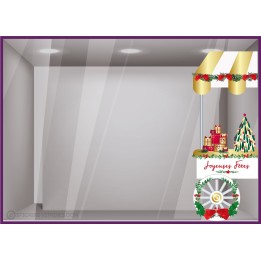 STICKER VITROPHANIE CHARIOT DE NOEL CADEAU SAPIN HOUX COURONNE VITRINE MAGASIN FABRICANT FOURNISSEUR