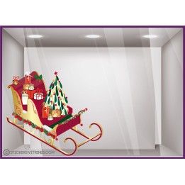 STICKER POUR VITRINE TRAINEAU DU PERE NOEL SAPIN CADEAUX CERF MAGASIN BOUTIQUE VITRE VITROPHANIE FOURNISSEUR FABRICANT