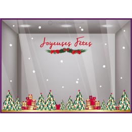 STICKER FRISE DE SAPIN NOEL CADEAUX JOYEUSES FETES VITROPHANIE MAGASIN VITRINE BOUTIQUE