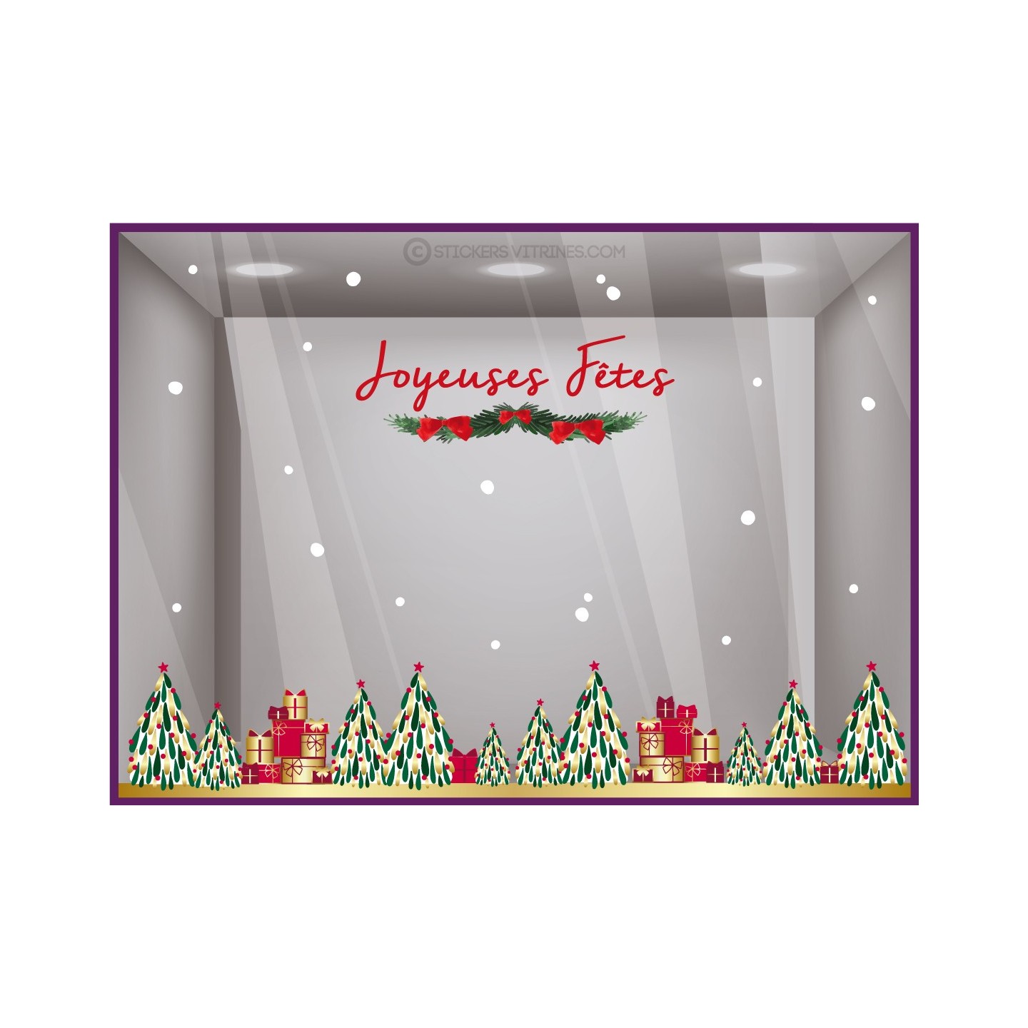 STICKER FRISE DE SAPIN NOEL CADEAUX JOYEUSES FETES VITROPHANIE MAGASIN VITRINE BOUTIQUE