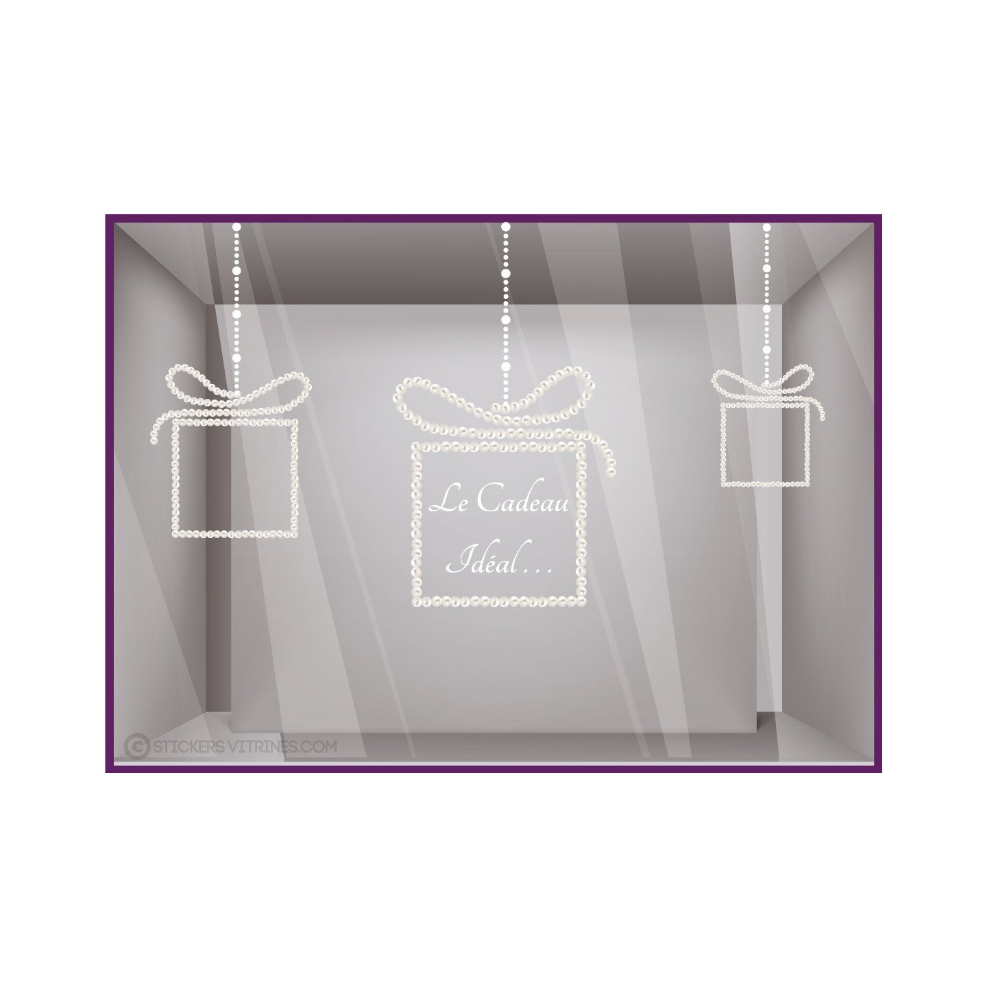 Kit de 3 Stickers Cadeaux Perles Suspendus noel saint valentin vitrine magasin bijouterie mode calicot vitrophanie boutique 
