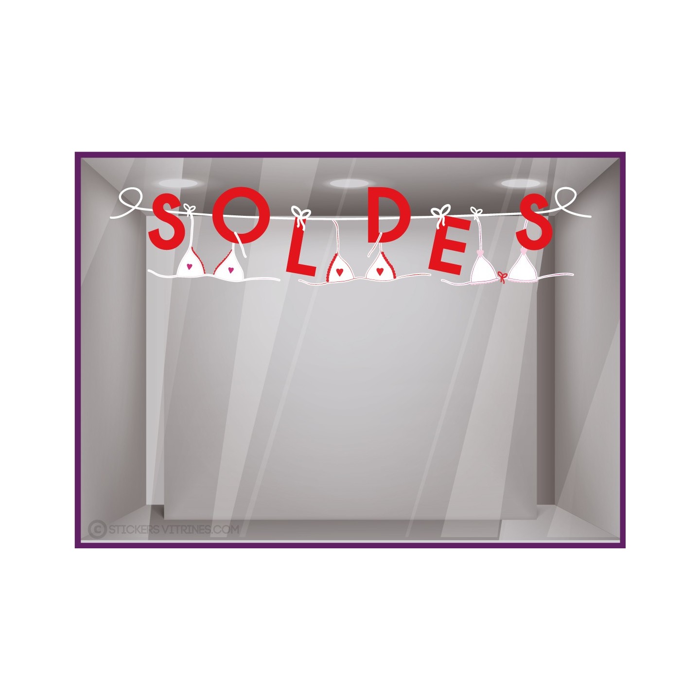 STICKER SOLDES MAGASIN DE LINGEROE BOUTIQUE VITRINE ORIGINAL VITROPHANIE BRADERIE LETTRAGE ADHESIF CALICOT