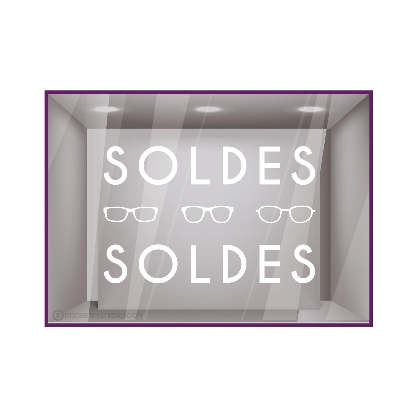 STICKER SOLDES SIGNALETIQUE MAGASIN OPTIQUE OPTICIEN FOURNISSEUR VITRINE LETTRAGE ADHESIF