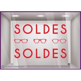 STICKER SOLDES LUNETTES OPTICIEN MAGASIN OPTIQUE VITROPHANIE LETTRAGE IMPRIMEUR PARIS VITRINE