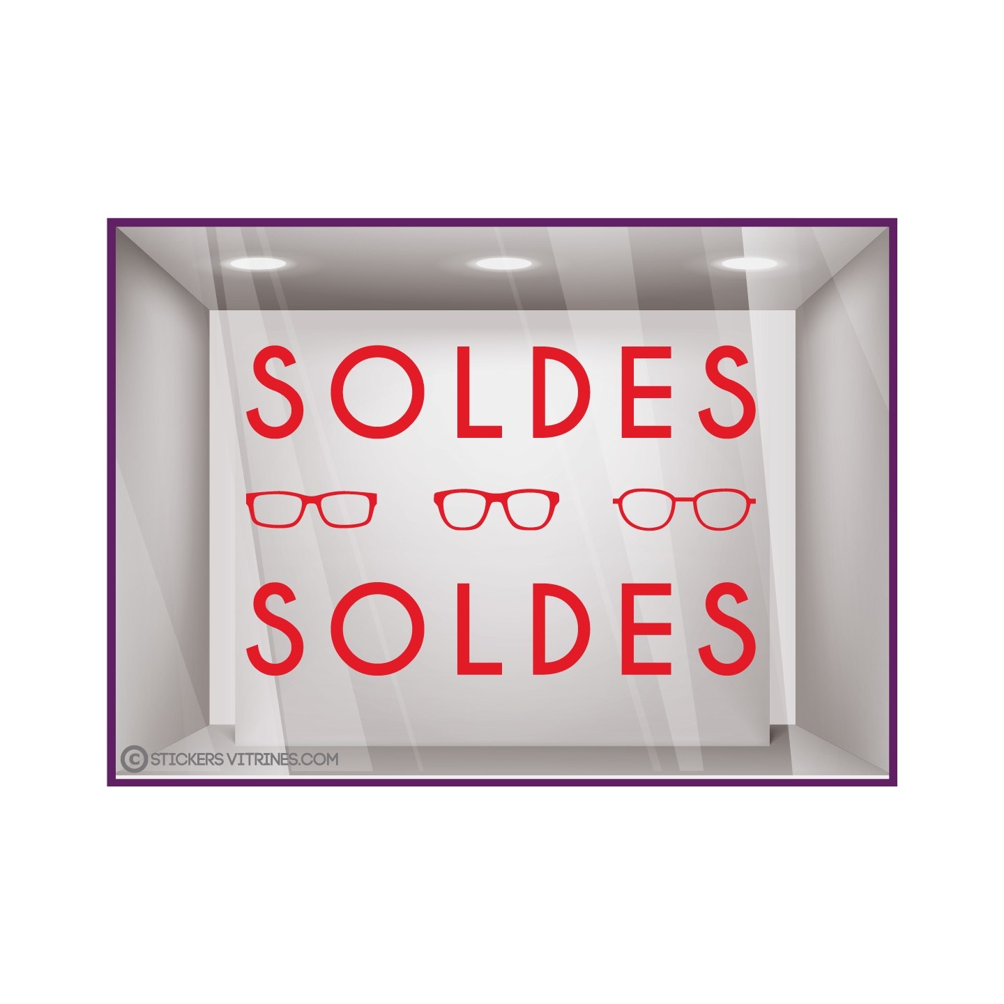 STICKER SOLDES LUNETTES OPTICIEN MAGASIN OPTIQUE VITROPHANIE LETTRAGE IMPRIMEUR PARIS VITRINE