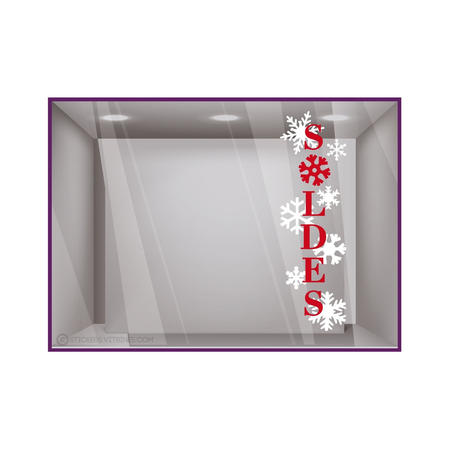 sticker soldes vertical flocons vitrophanie calicot fournisseur magasin boutique vitrines lettrage adhesif pas cher