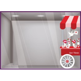 STICKER CHARIOT ST SAINT VALENTIN COEUR COLOMBE VITRINE IDEE DECO MAGASIN BOUTIQUE VITROPHANIE FABRICANT FOURNISSEUR