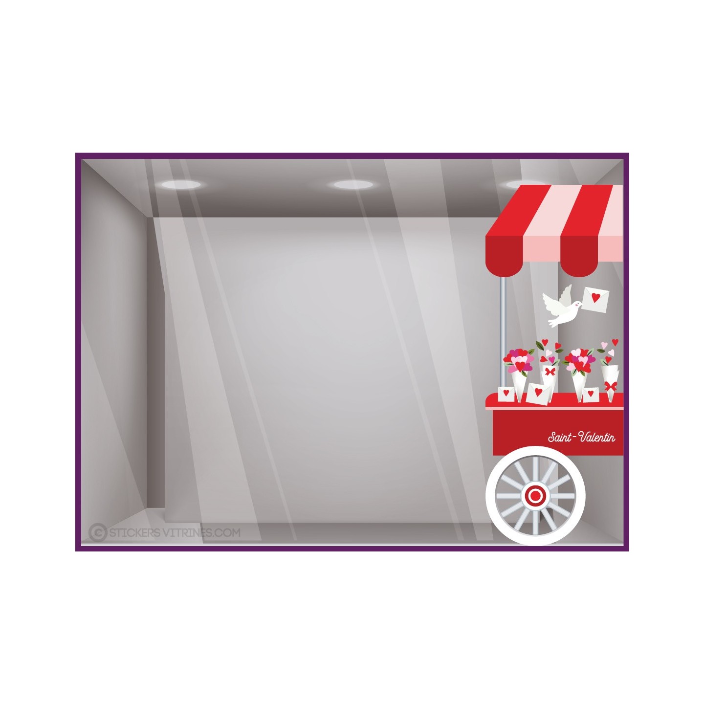 STICKER CHARIOT ST SAINT VALENTIN COEUR COLOMBE VITRINE IDEE DECO MAGASIN BOUTIQUE VITROPHANIE FABRICANT FOURNISSEUR